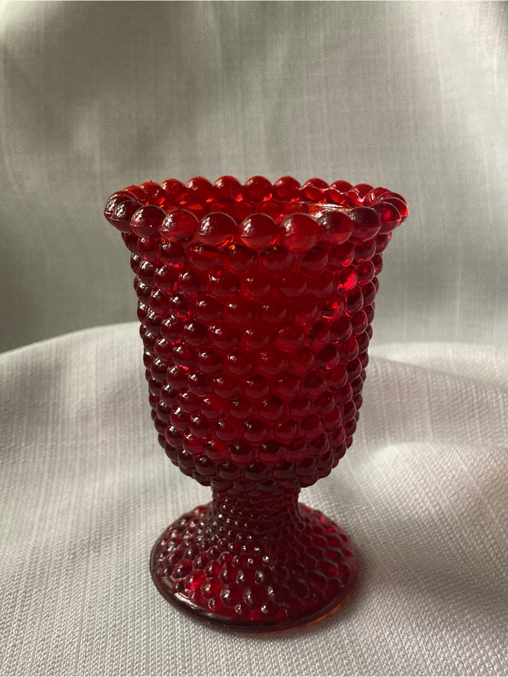 Vintage Hobnail Ruby Red Glass Footed Votive Holder!